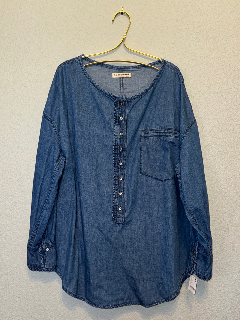 Free People We The Free Denim Chambray Henley Shirt NWT XL